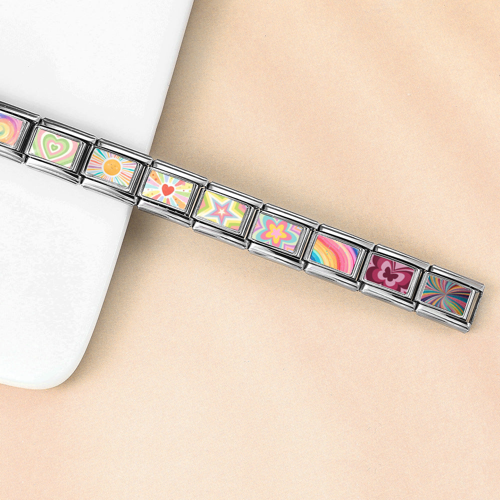 Wholesale Colorful Patterned Modular Bracelet Stainless Steel DIY Jewelry Accessory for Everyday Wear or Gift