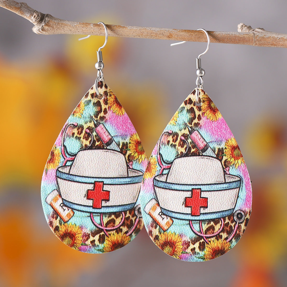 Wholesale Nurses'  Day Western-Style Leopard Print Leather Dangle Earrings