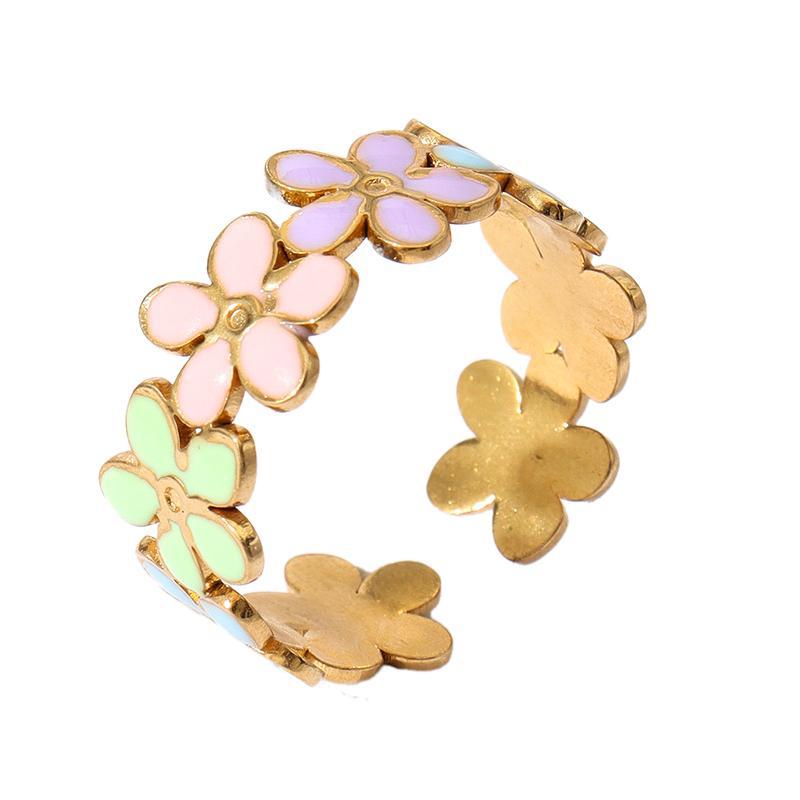 Wholesale Oil Dripping Colorful Flower Pumpkin Ring 18k Gold Plated Rings ACC-RS-MuC002