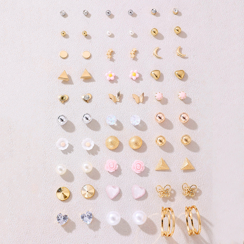 Wholesale diamond compact exquisite love pearl geometric combination female earrings