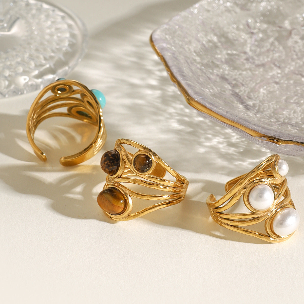 Wholesale Natural Stone Stainless Steel Open Rings ACC-RS-WanXing003