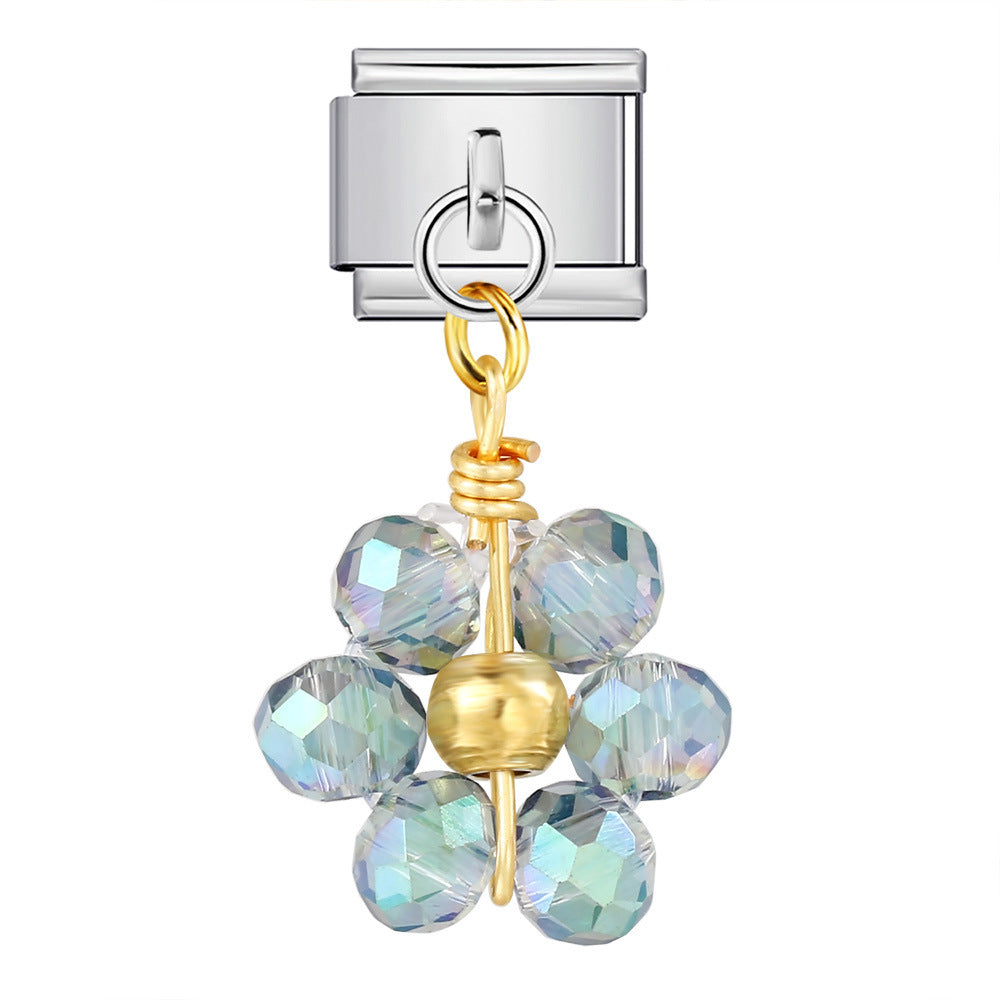 Wholesale Italian Charm Bracelet 9mm DIY  Crystal Bead Flower Pendant Creative Stainless Steel Composable Bracelet