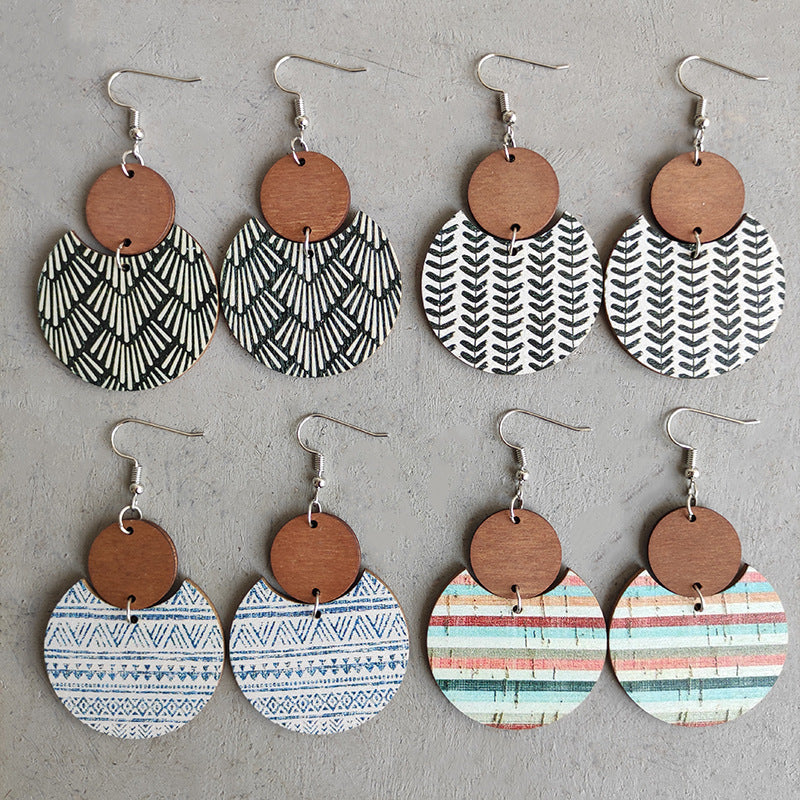 Wholesale 2pcs Wooden Print Earrings