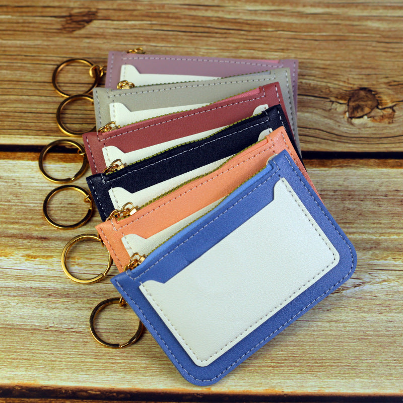 Wholesale Color Block PU Card Holder Coin Purse Trendy Everyday Fashion Accessory Gift