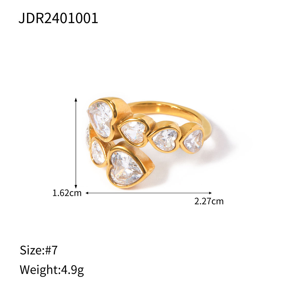 Wholesale 18k Gold Stainless Steel Zircon Opening Ring