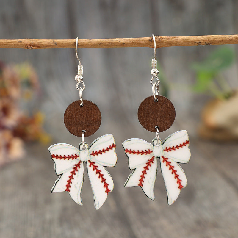 Wholesale Sports Style Bow Football Acrylic Earrings