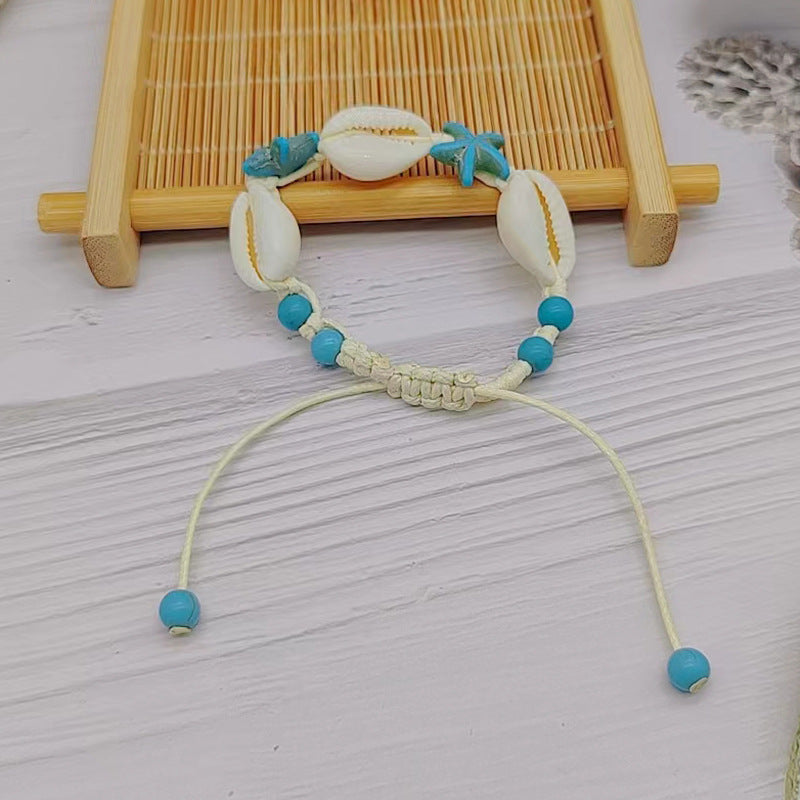 Wholesale Ocean Style Blue Turquoise Beads Natural Shell Handwoven Bracelet ACC-BT-Youl002