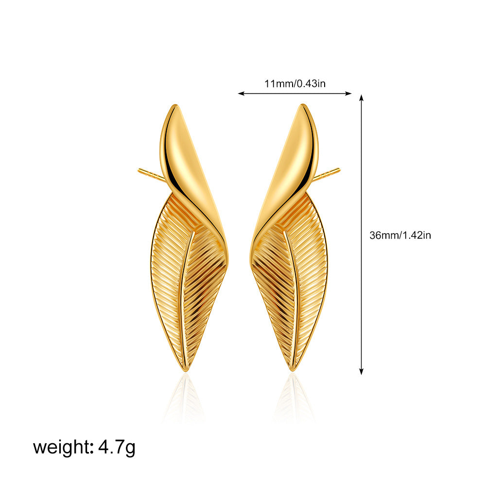 Wholesale 18K gold leaf exaggerated earrings