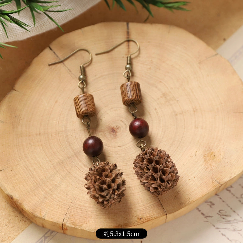 Wholesale Vintage Hand-made Plant Fruit Wood Earrings