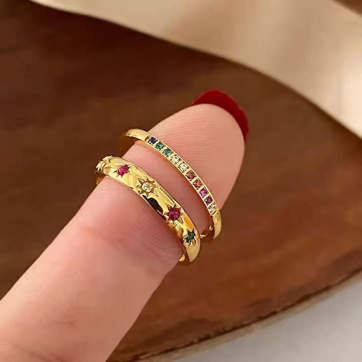 Wholesale Rainbow Titanium Steel Zircon Row Ring,  Trendy Style Fashion Jewelry Accessory for Women