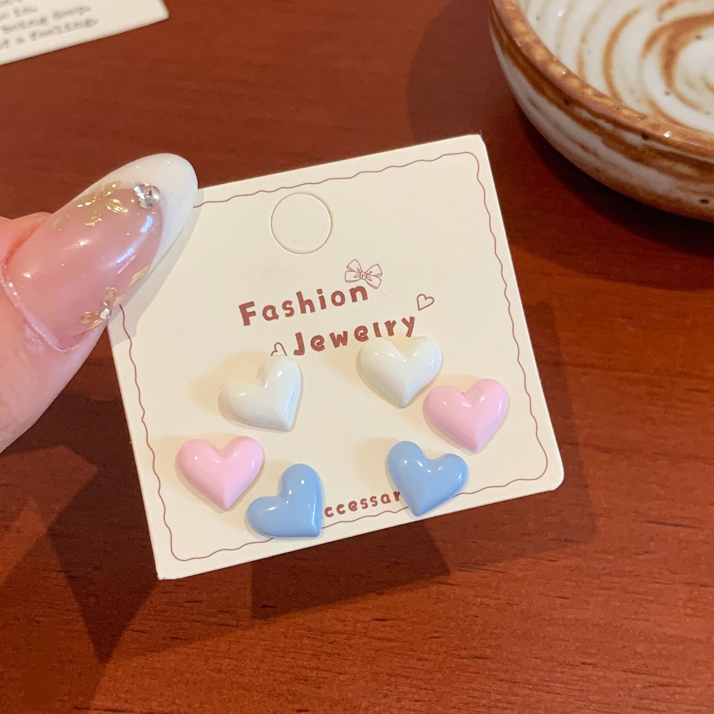 Wholesale Dopamine Cream Wind Drop Oil Heart Earring Set