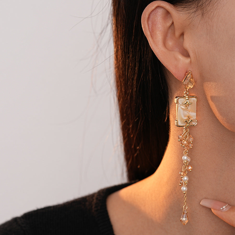 Wholesale  Pearl Diamond Drops Iris Flower Silver Earrings