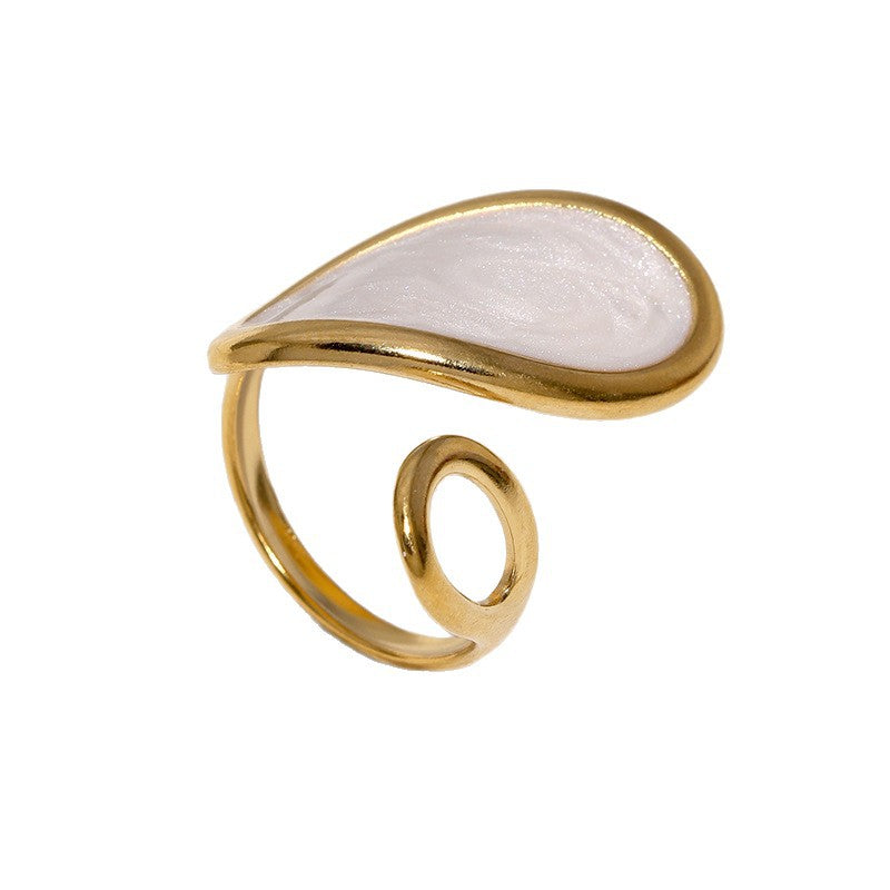 Wholesale 18K Gold Plated Stainless Steel Black Curved Irregular Open Ring Geometric Women S Fashion Jewelry Accessory Gift