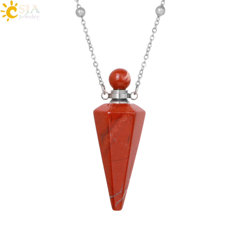 Wholesale Natural Stone Crystal Stone Hexagonal Column Perfume Bottle Necklace ACC-NE-HuaiShe002
