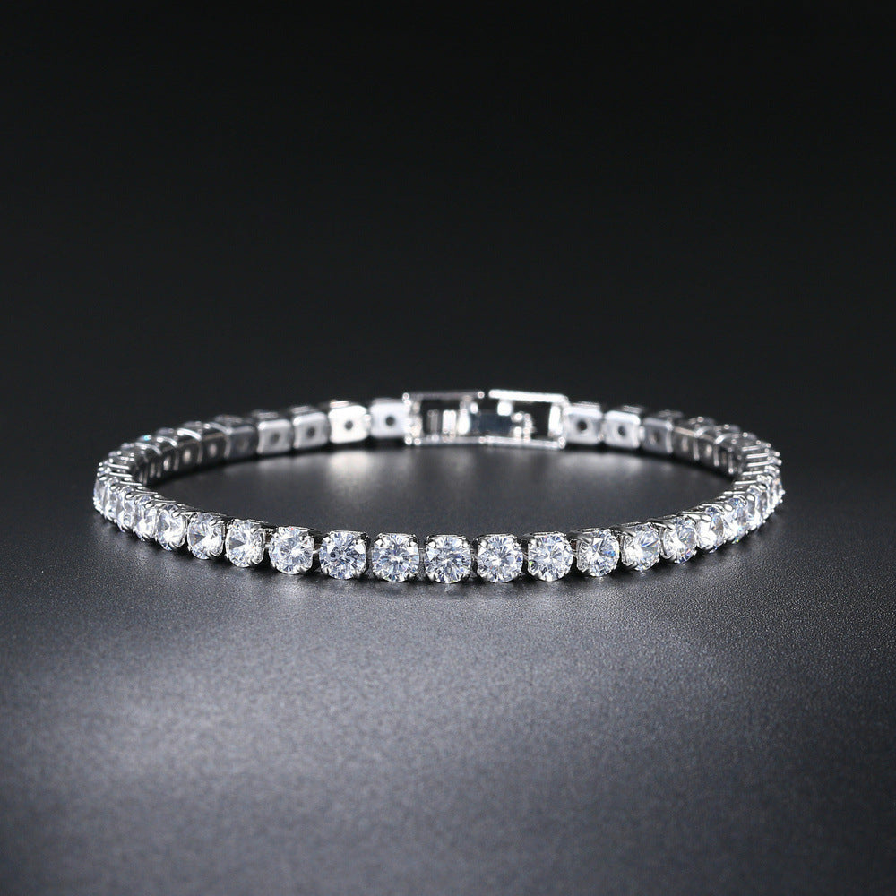 Wholesale Stylish Alloy Tennis Bracelet Geometric Rhinestone Design Platinum White Finish 17Cm Unisex Everyday Jewelry Gift