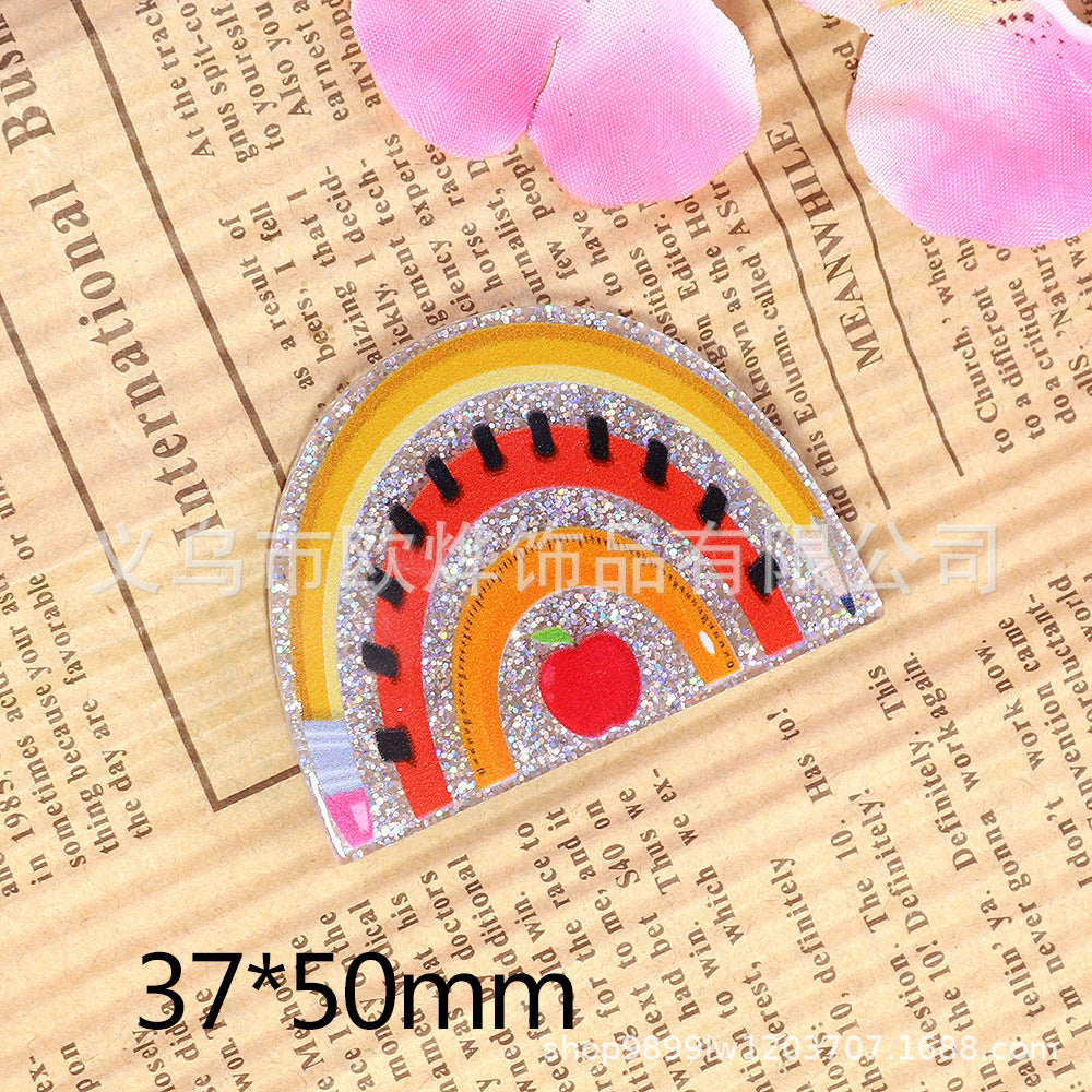 Wholesale 10pcs DIY Flatback Cartoon Rainbow Acrylic Flatback Badge Scroll Retractable Keychain DIY Accessories ACC-FK-OuYe010