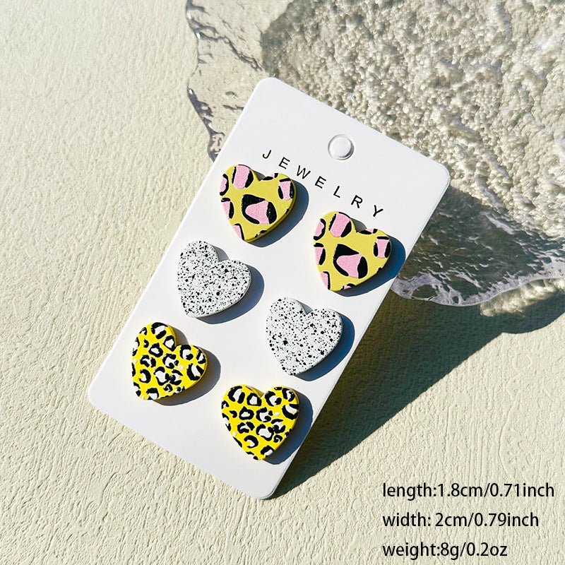 Wholesale  3pcs/set Valentine's Day Denim love paint printing clay texture stud earrings