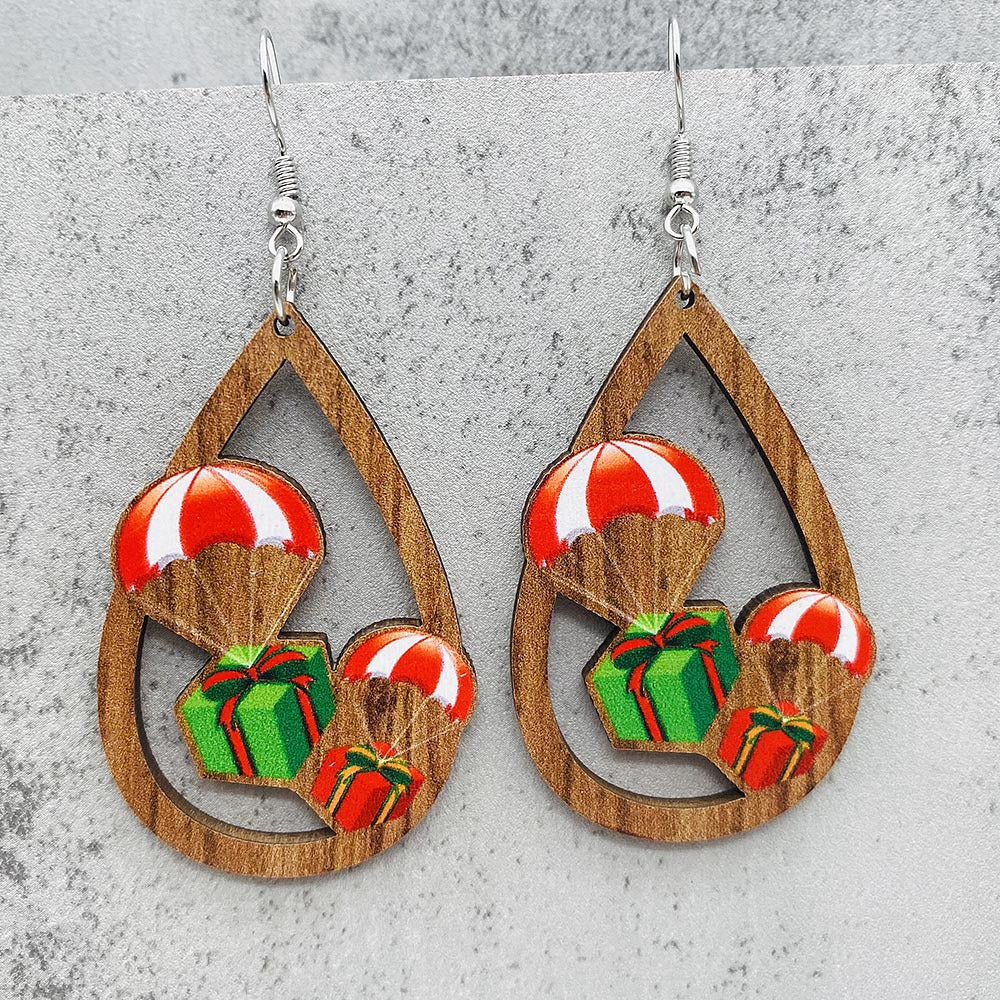 Wholesale Christmas Santa Claus Bell Red Car Water Drop Wood Earrings ACC-ES-ChenY061