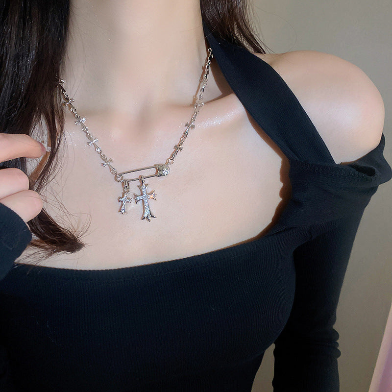Wholesale  zircon cross metal cold style necklace