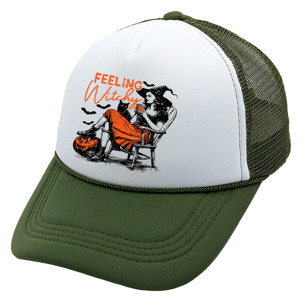 Wholesale Trucker Hat Halloween Pumpkin Witch Baseball Cap Printed Mesh Cap ACC-HT-HaiPu014