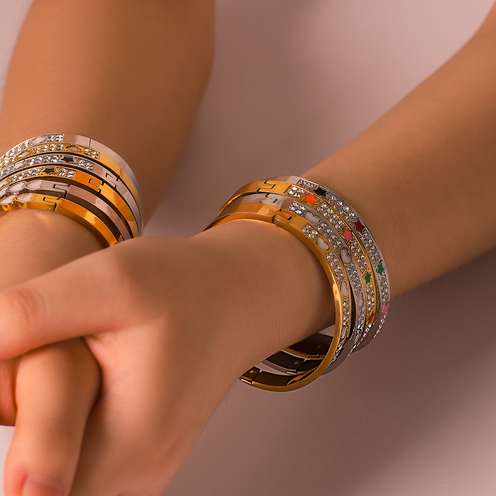 Wholesale Stainless Steel Inlaid Zircon White Shell Full Diamond 18K Gold Color Bracelet ACC-BT-XinY026