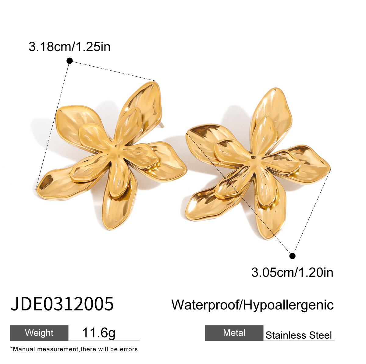 Wholesale  18K gold stainless steel hammered flower leaves up and down earrings