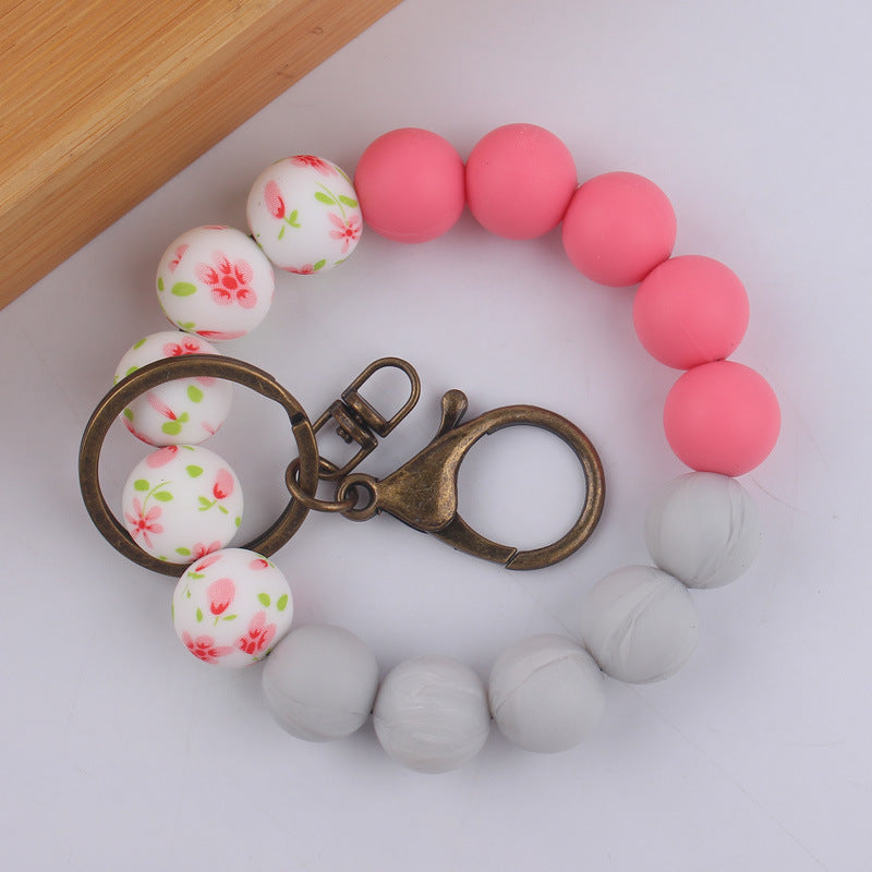 Wholesale Colorful Flower Print Beaded Wrist Keychain ACC-KC-GuangTian028