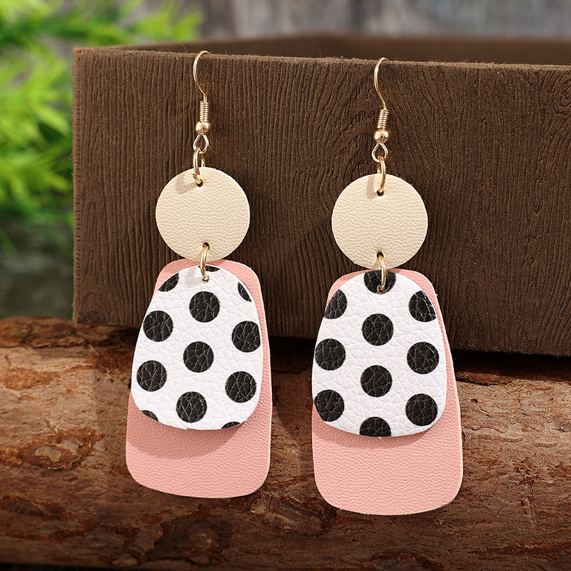 Wholesale Bohemian Geometric Color-Block Leather Earrings - Trendy Jewelry Accessory for Everyday Wear