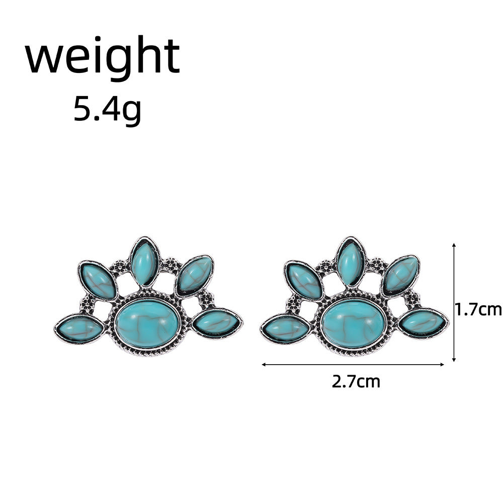 Wholesale Retro Bohemian fan-shaped turquoise earrings