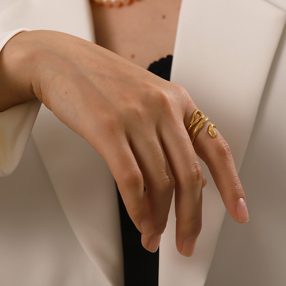 Wholesale Vintage 18K Gold Plated Stainless Steel Snake Rings ACC-RS-WanX007