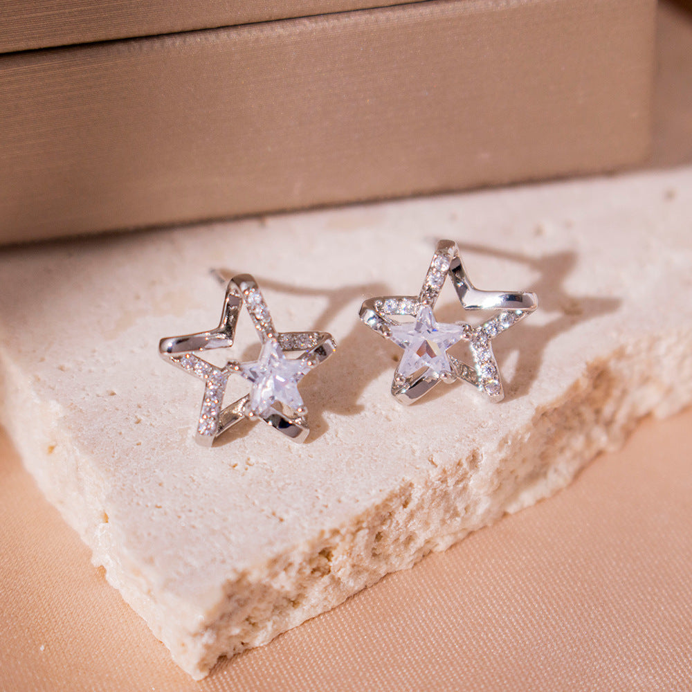 Wholesale Hollow Zircon Star Earrings Light Luxury Earrings