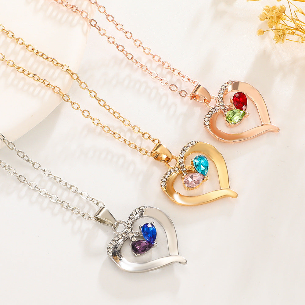 Wholesale Mother's Day Color Zircon Heart-shaped Necklace Love Clavicle Chain