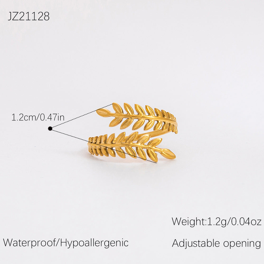 Wholesale Stainless Steel Irregular Wheat Ear Flower Opening 18K Gold Plated Rings ACC-RS-YuHui003