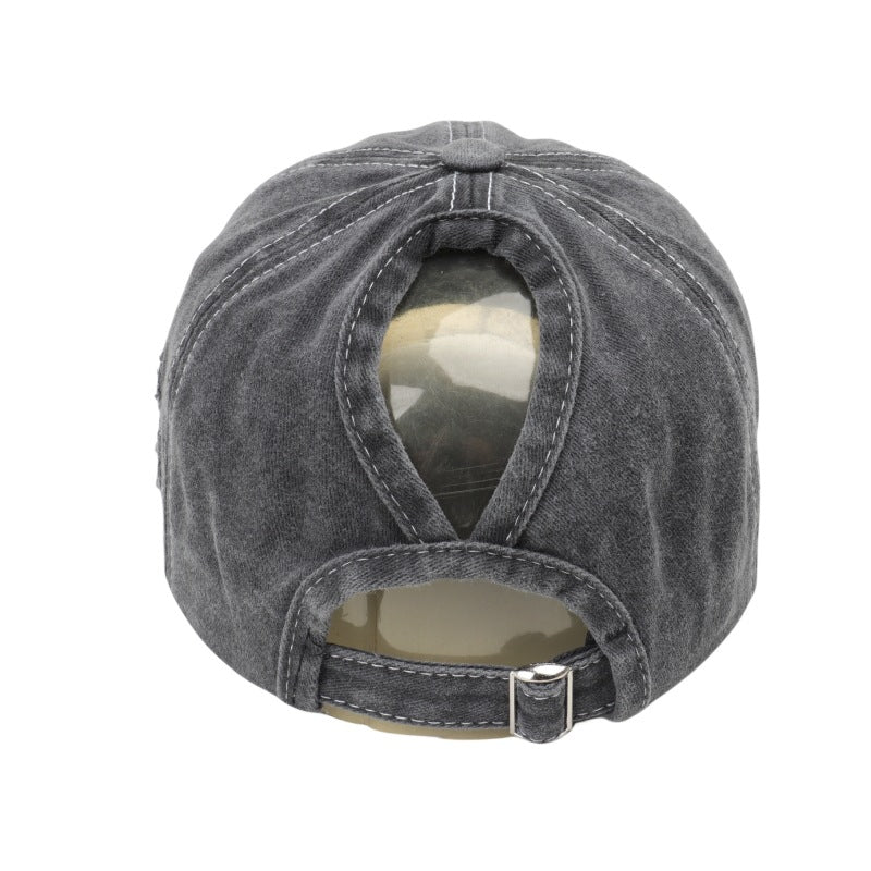 Wholesale  five-pointed star sequined ponytail ripped baseball cap