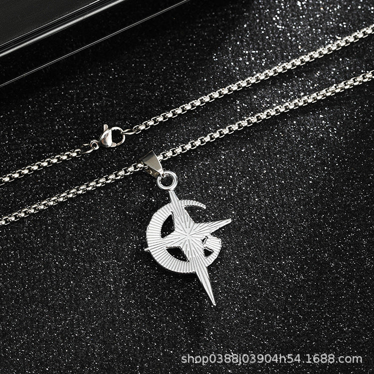 Wholesale Titanium Steel Light Luxury Star and Moon Necklace