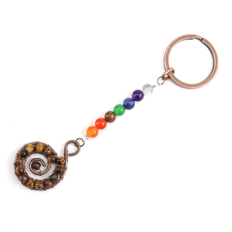 Wholesale Colorful Crystal Natural Stone Beads Spiral Keychain ACC-KC-HanX005