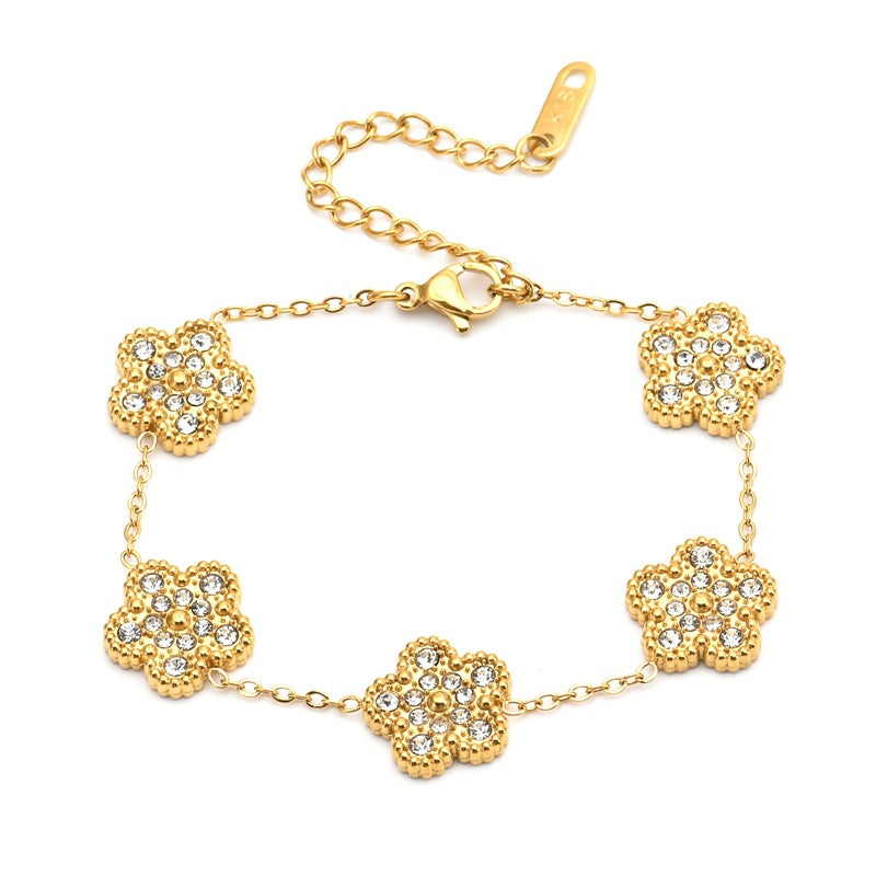 Wholesale Diamond Stainless Steel Shell Clover 18k Gold Plated Bracelets ACC-BT-QianHui008
