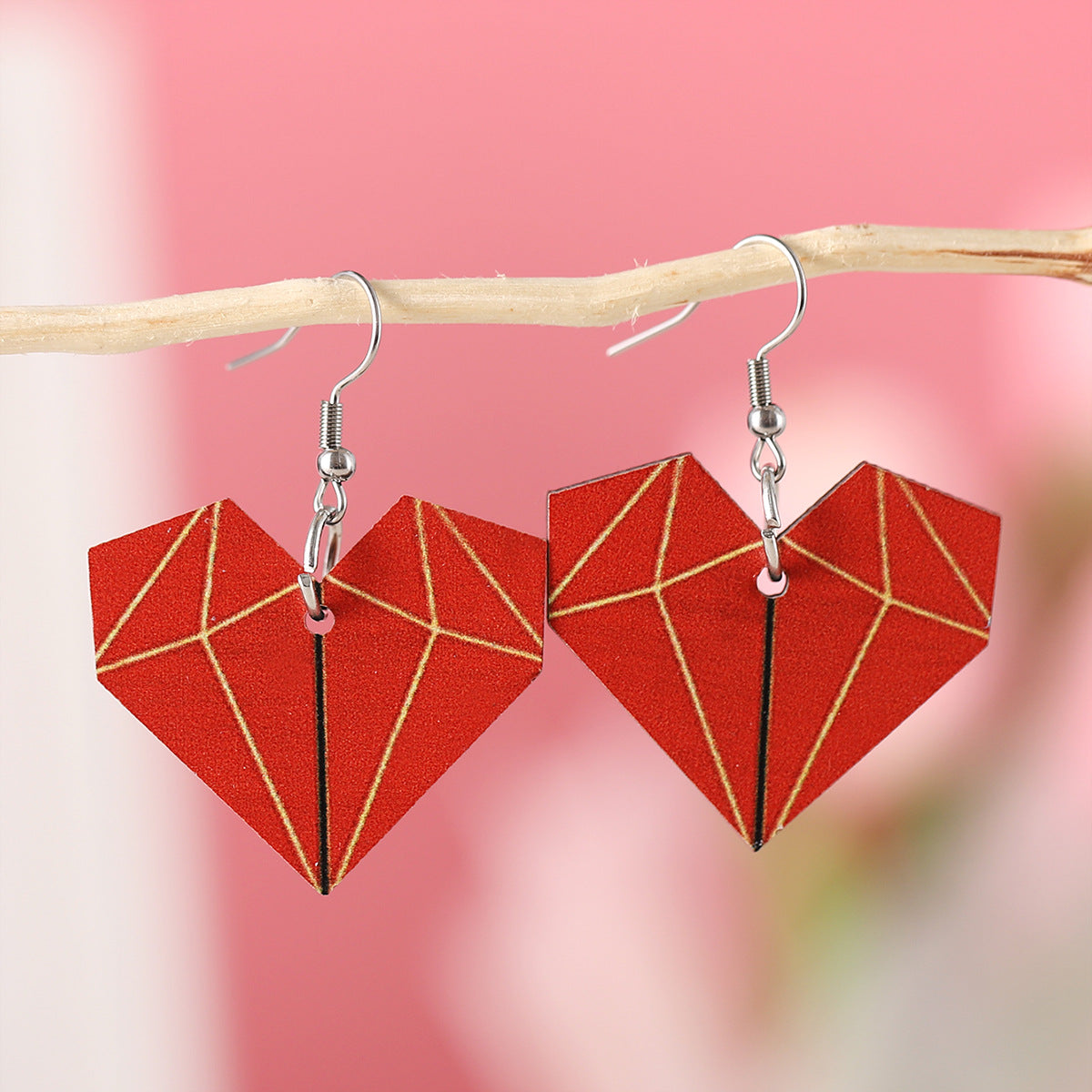 Wholesale  Valentine's Day Diamond Shape Love Pendant  Wooden Double-sided Earrings