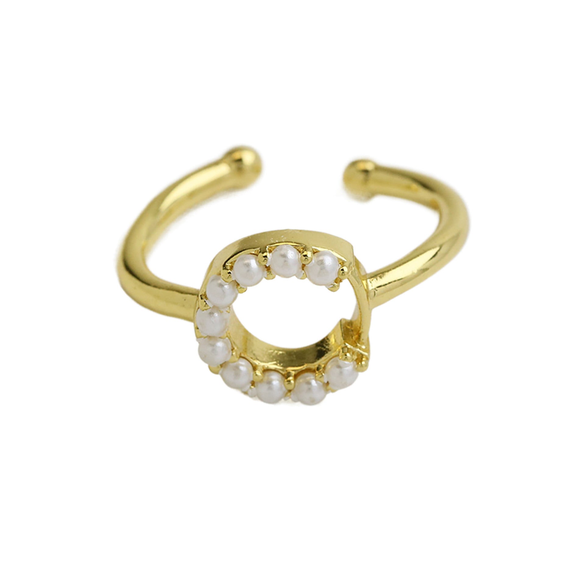 Wholesale  brass pearl 26 English letters open ladies ring