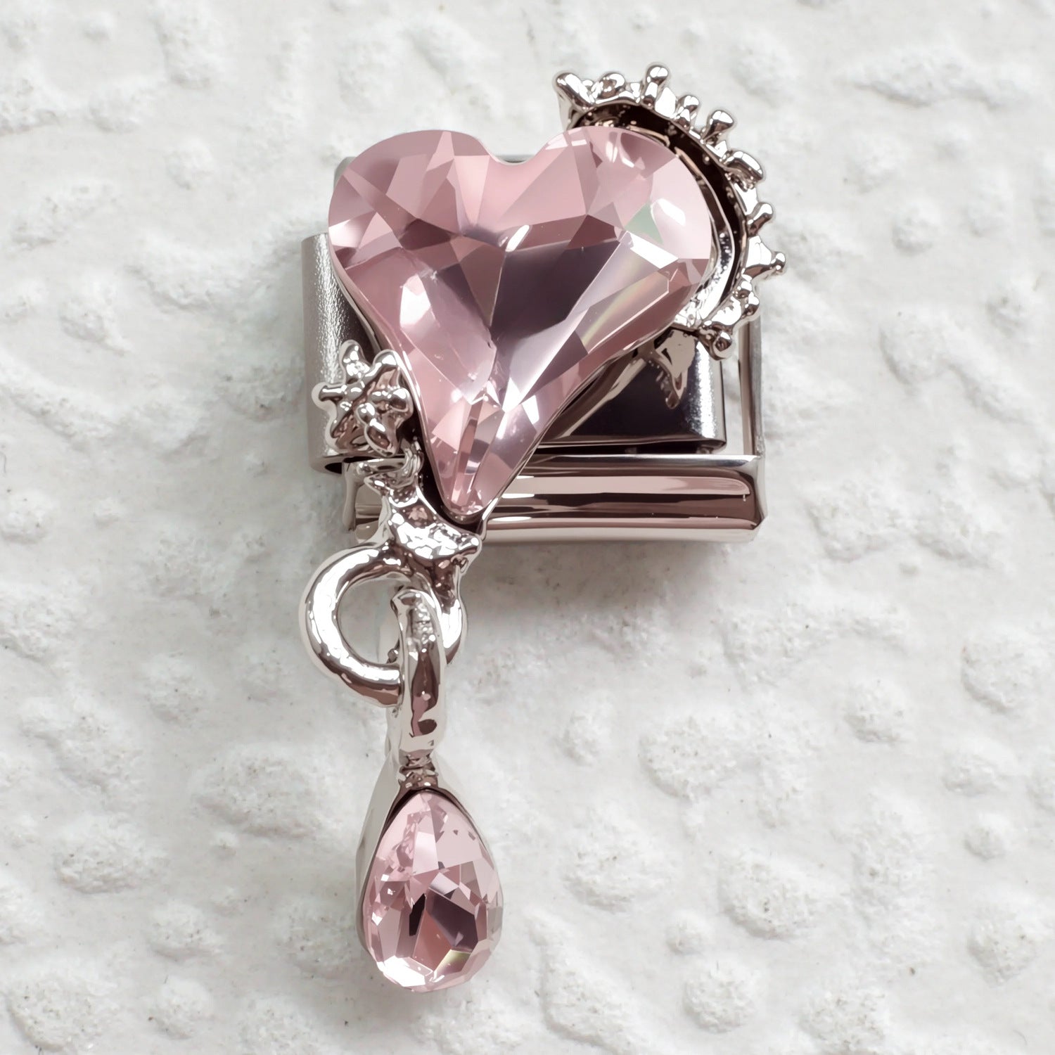 Wholesale Stainless Steel Pink Zirconia Italian Charm Bracelet Heart Shape DIY Accessory for Everyday Wear Gift