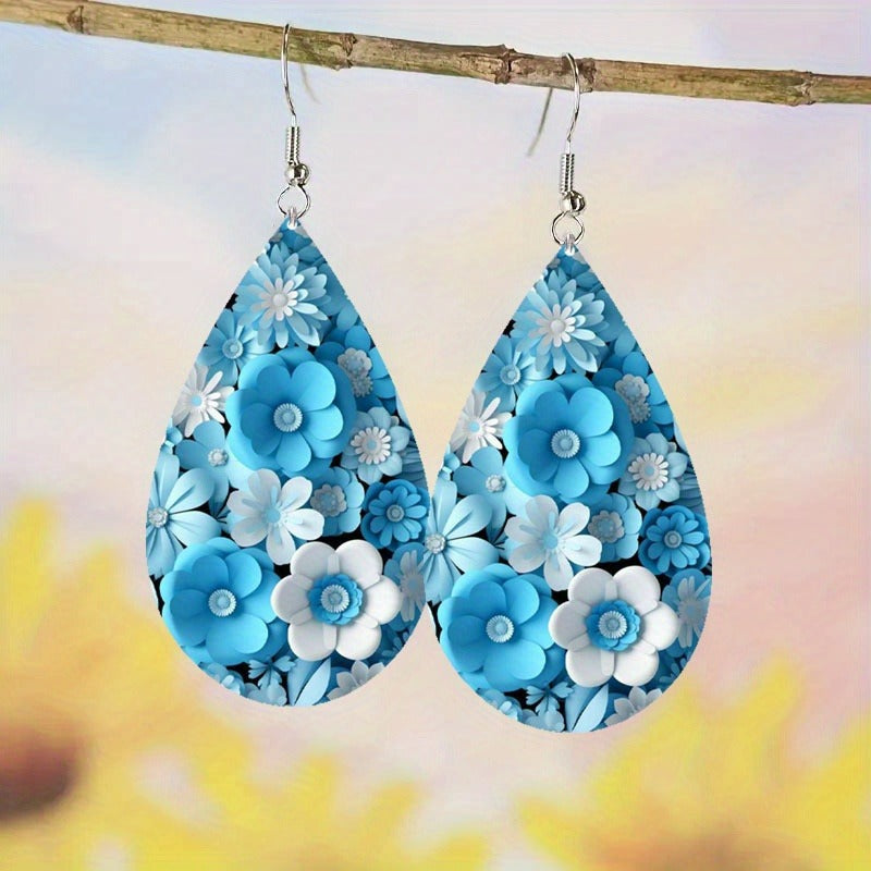 Wholesale  three-dimensional flower print teardrop pendant earrings