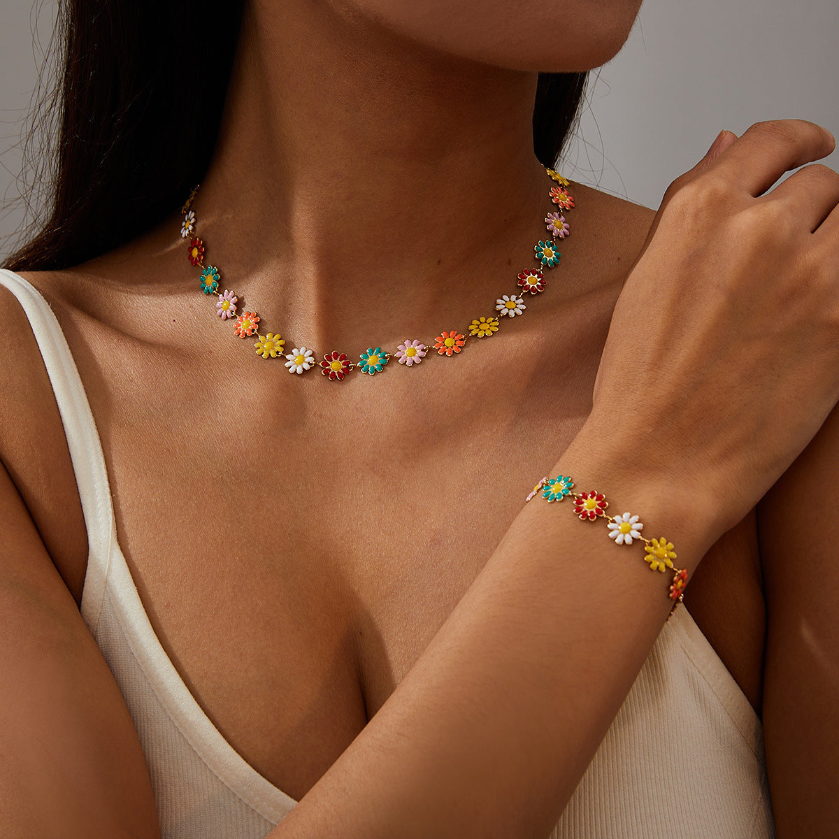 Wholesale Daisy Sunflower Titanium Steel Bracelets Epoxy Bracelet ACC-BT-Ruix002