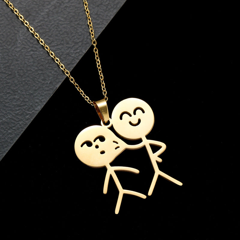 Wholesale fun stickman titanium steel necklace with arms akimbo and face pinching