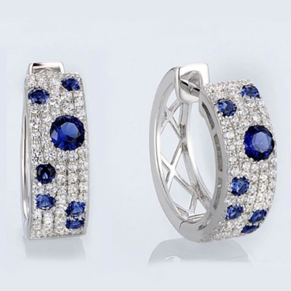 Wholesale Blue and White Earrings — Round Micro-Pavé Zircon Hoop Earrings