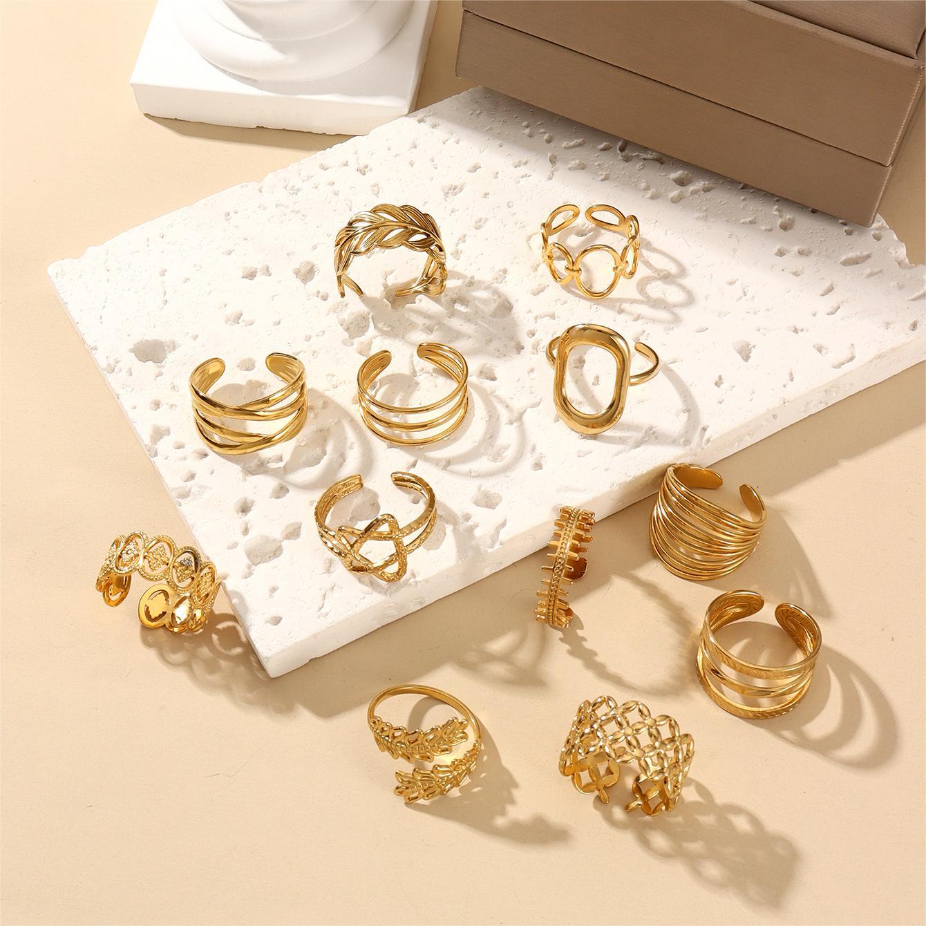 Wholesale Leaf Geometric Stainless Steel Rings 18k Gold Plated Rings ACC-RS-MuC013