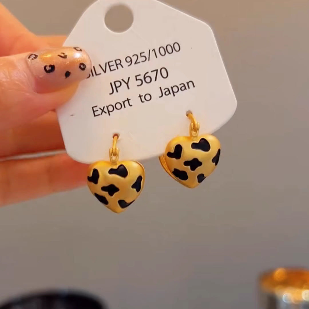 Wholesale Leopard Print Gold Heart Earrings