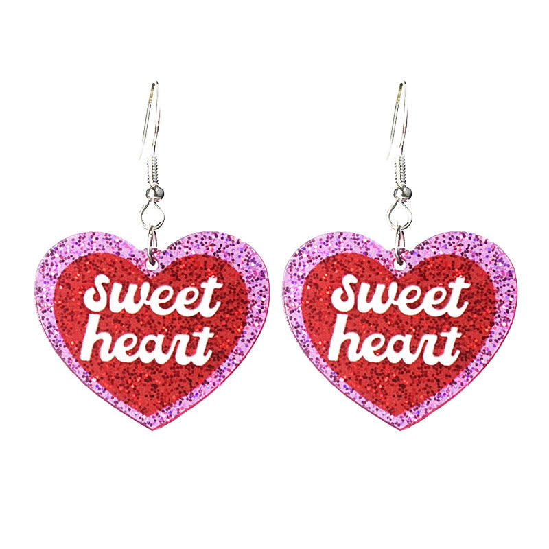 Wholesale 2Pairs/pack Valentine's Day Shiny Heart Love Words Cowboy Boots Acrylic Earrings ACC-ES-HY201