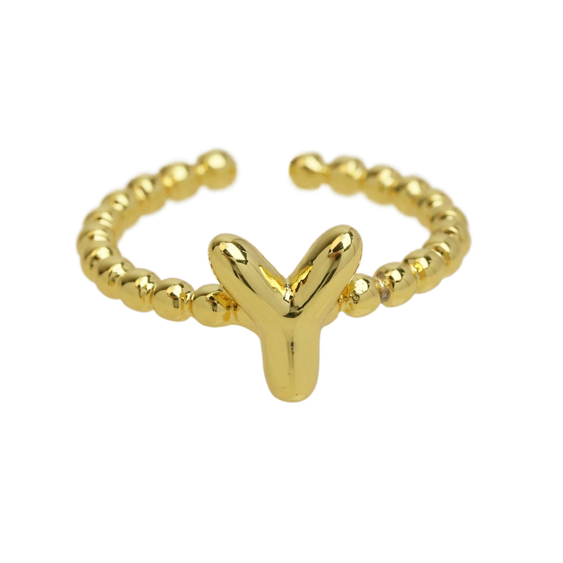 Wholesale  18k Golden Glaze Brass Bubble Balloon Letter  26 Ring