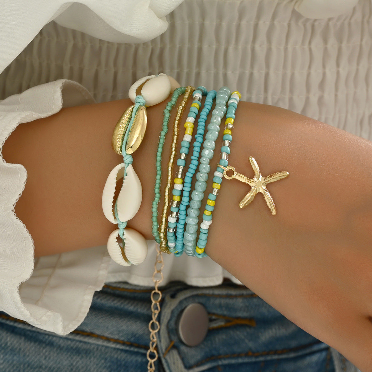 Wholesale Summer Bohemian Style Shell Rice Bead Bracelet Set