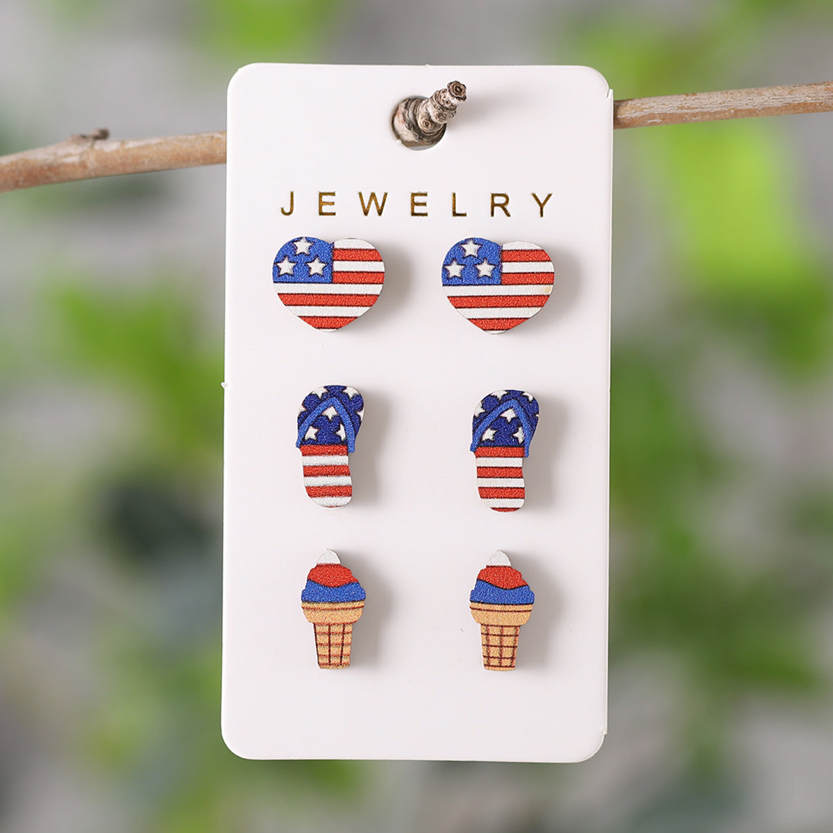 Wholesale  Independence Day Striped Stars Love Fireworks Slippers Round Earrings suit